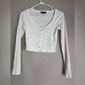 Forever 21 Cream Long Sleeve Button-Down Shirt